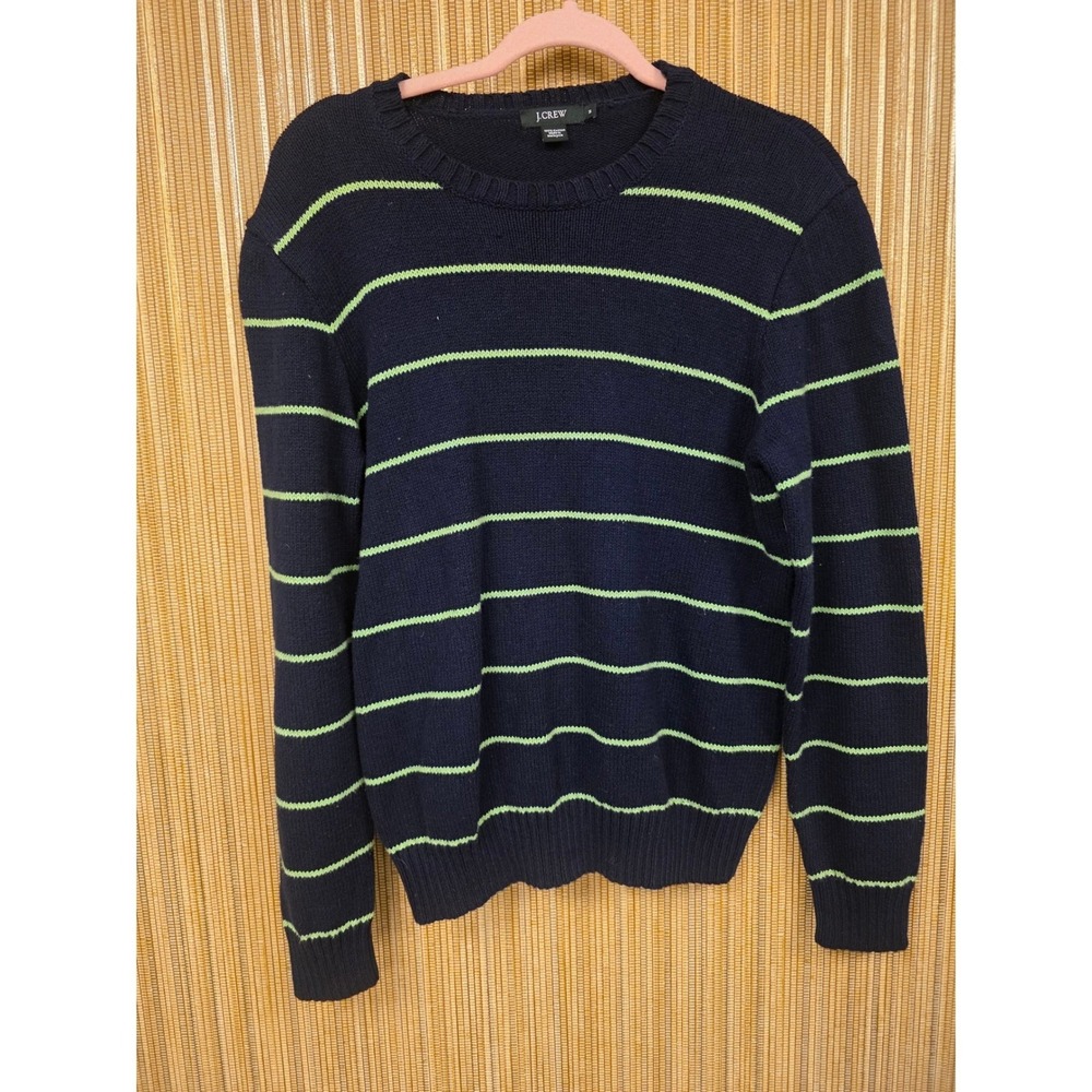 J.Crew Mens Navy Blue Green Nautical Striped Cotton Crewneck Sweater Size M